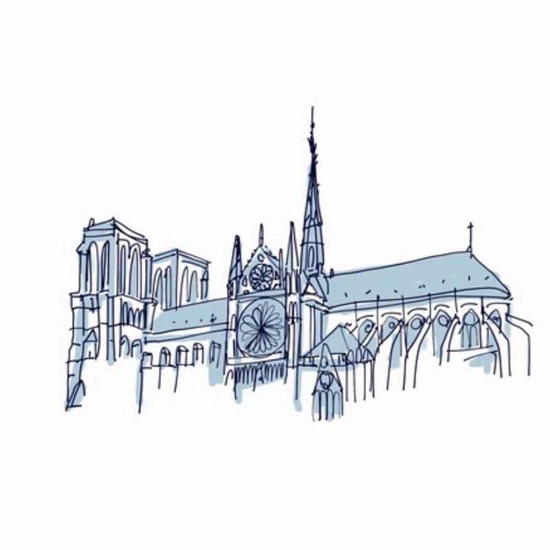 La majestueuse façade de la cathédrale Notre-Dame de Paris, en cours de restauration, avec ses gargouilles et ses rosaces emblématiques, vue de face.